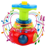 Gyro Magic Lattoo spinning top with music, flashing LED lights, and laser effect, a fun multicolor gift for boys and girls.